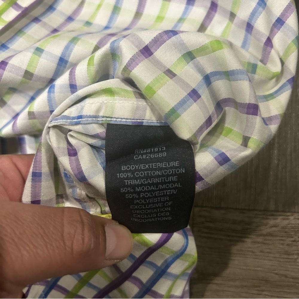 Mens Robert Graham Purple/Green/Blue Plaid Long Sleeve Dress Shirt Size Small - Picture 9 of 11